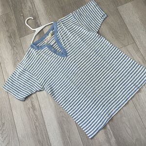 Vintage Striped Henley Tshirt windsor womens Blue White (large) retro casual